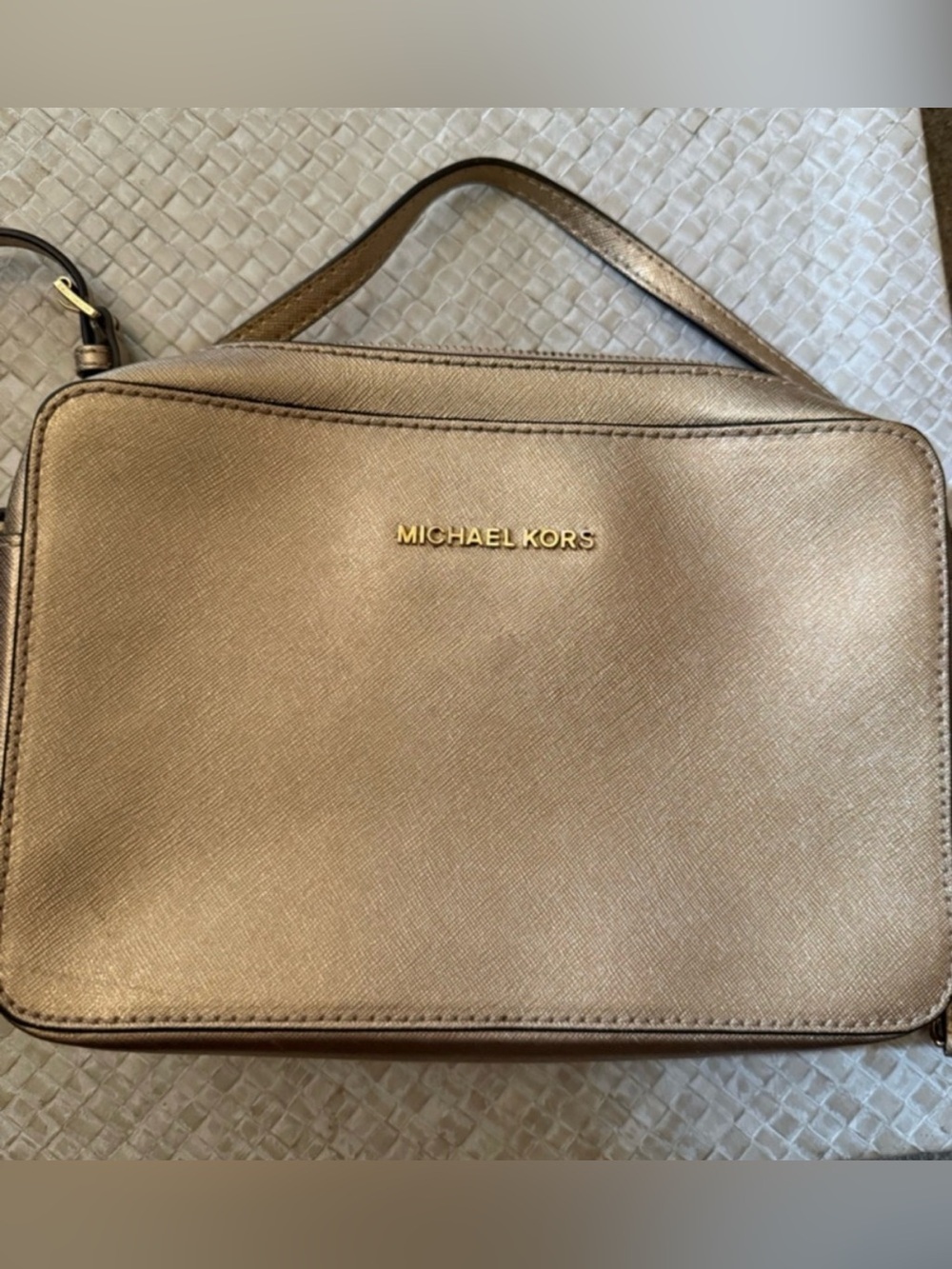 Michael Kors Metallic Gold Saffiano Top-Handle Satchel